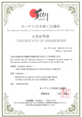 Chứng nhận thành viên Hiệp hội DN Nhật Bản tại VN
